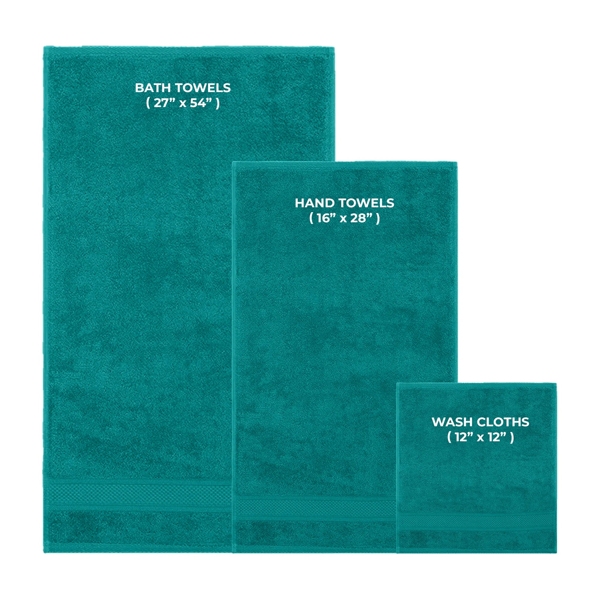 6-Pack Solid Print 2 Bath Towels, 2 Hand Towels and 2 Washcloths - Teal