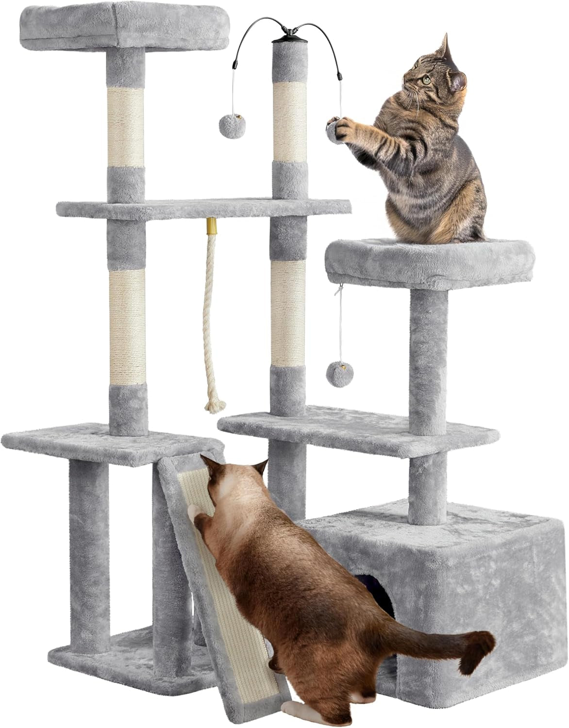 Rotatable Cat Tree 53.5In Multi-Level Cat Tower for Indoor Kittens/Large Cats, Pet House with Scratching Posts,Climbing Furniture Play Center, Light Gray