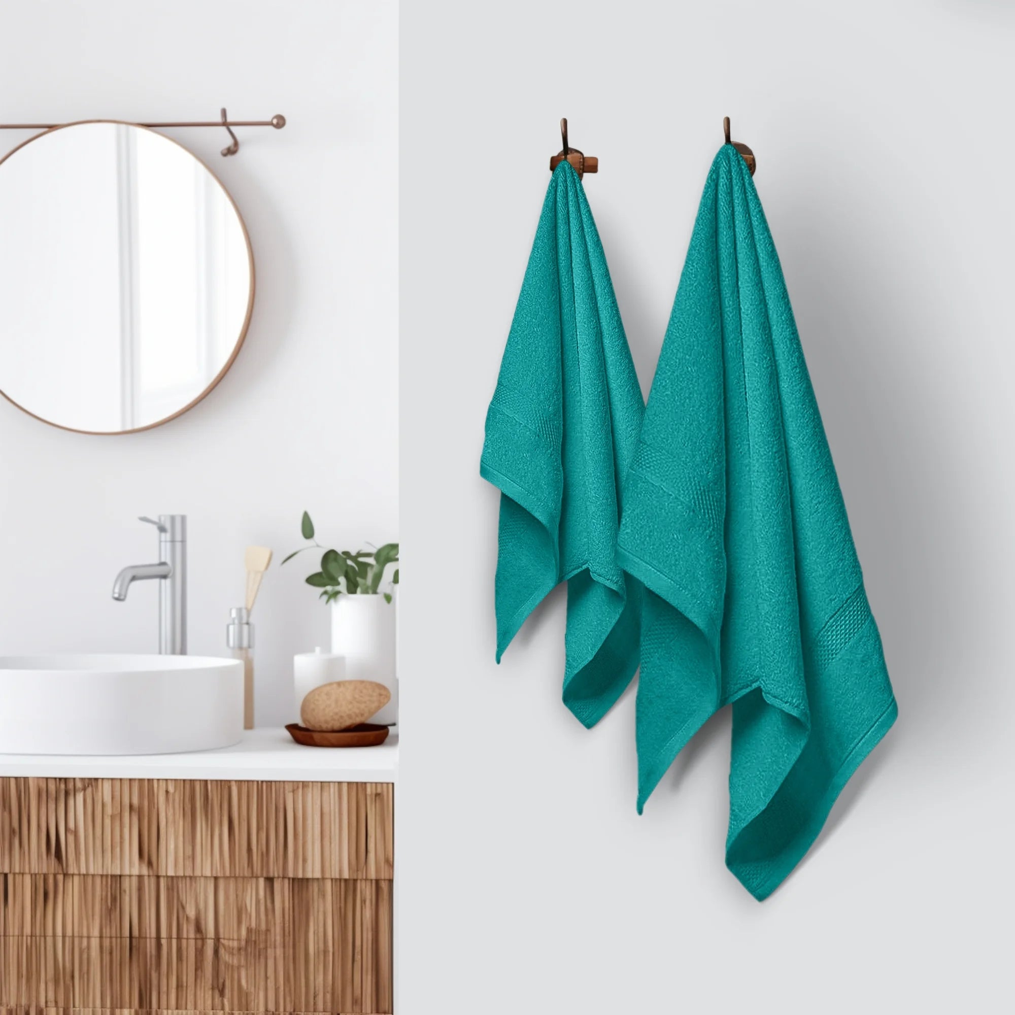 6-Pack Solid Print 2 Bath Towels, 2 Hand Towels and 2 Washcloths - Teal