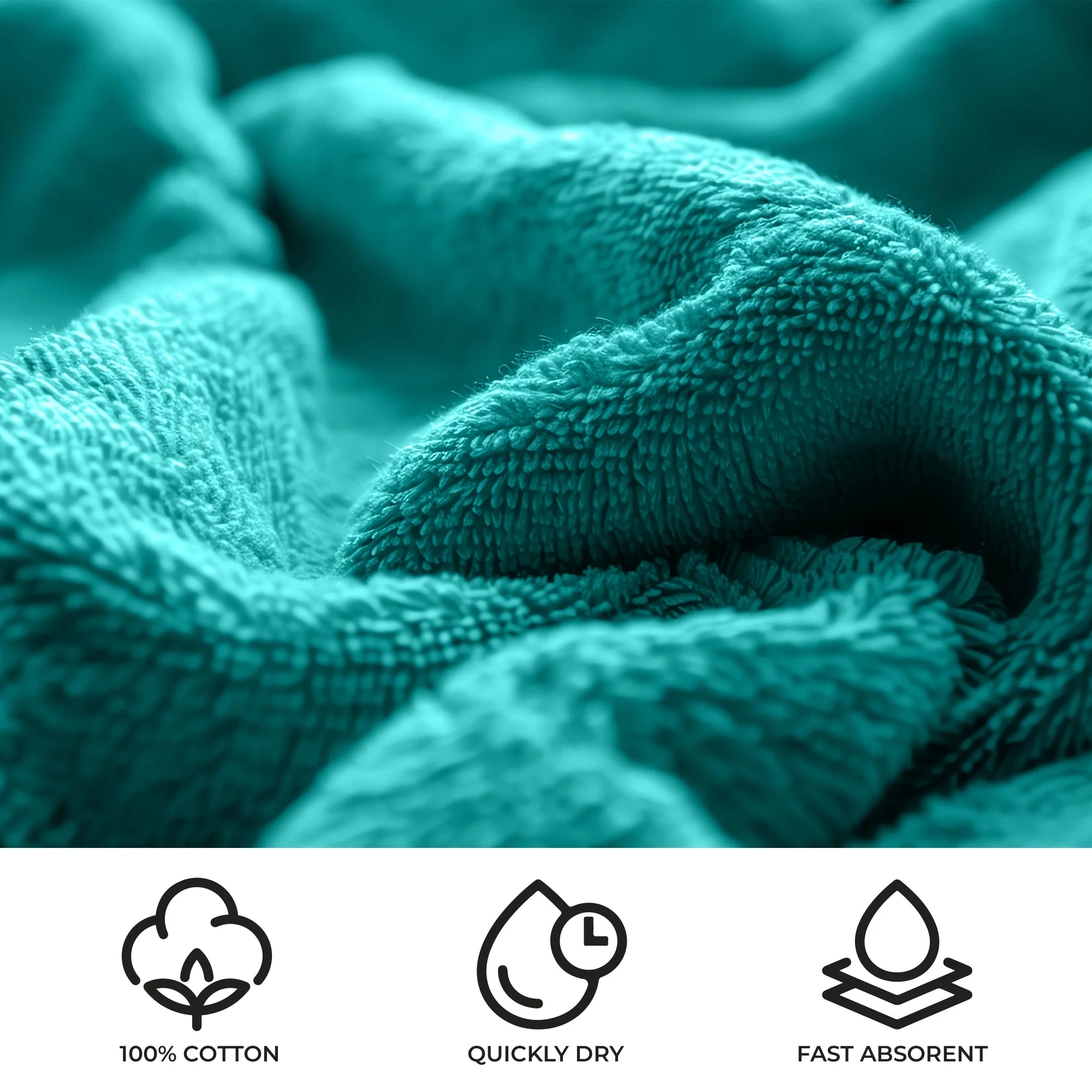 6-Pack Solid Print 2 Bath Towels, 2 Hand Towels and 2 Washcloths - Teal