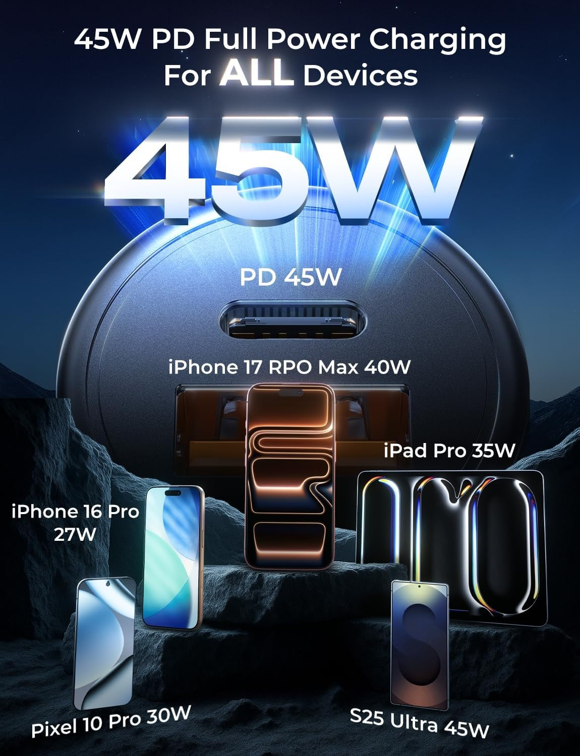 67.5W Super Mini Car Charger USB C 45W PD&QC 3.0 Fast Charging for Iphone 17 Pro Max Air 16 15 14 13, Samsung Galaxy S25,Android, All Metal Cigarette Lighter Adapter Car Charger Adapter Outlet