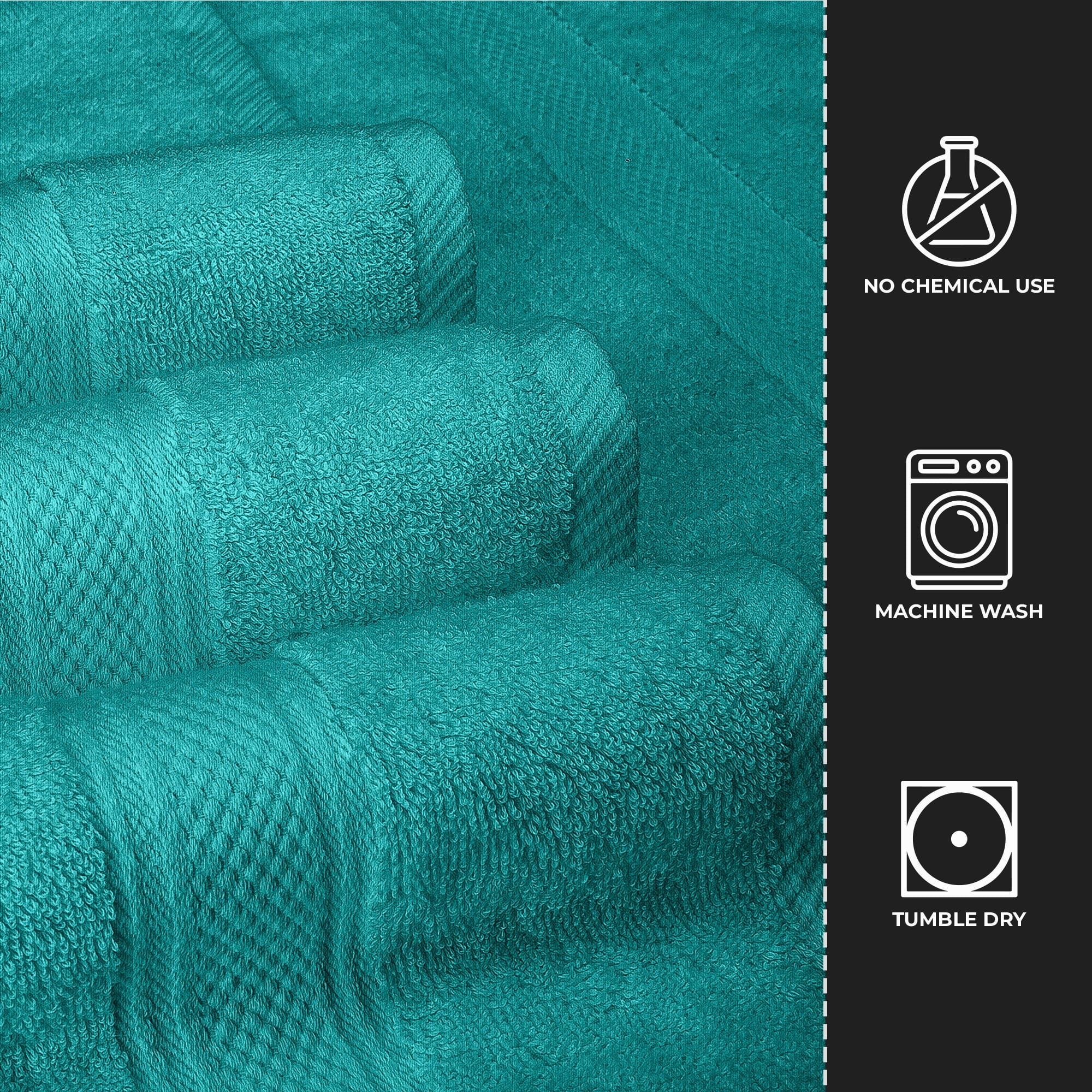 6-Pack Solid Print 2 Bath Towels, 2 Hand Towels and 2 Washcloths - Teal