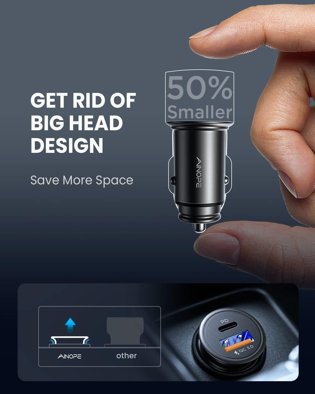 67.5W Super Mini Car Charger USB C 45W PD&QC 3.0 Fast Charging for Iphone 17 Pro Max Air 16 15 14 13, Samsung Galaxy S25,Android, All Metal Cigarette Lighter Adapter Car Charger Adapter Outlet