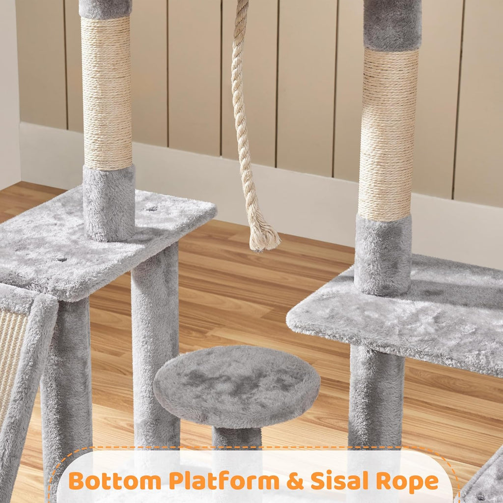 Rotatable Cat Tree 53.5In Multi-Level Cat Tower for Indoor Kittens/Large Cats, Pet House with Scratching Posts,Climbing Furniture Play Center, Light Gray