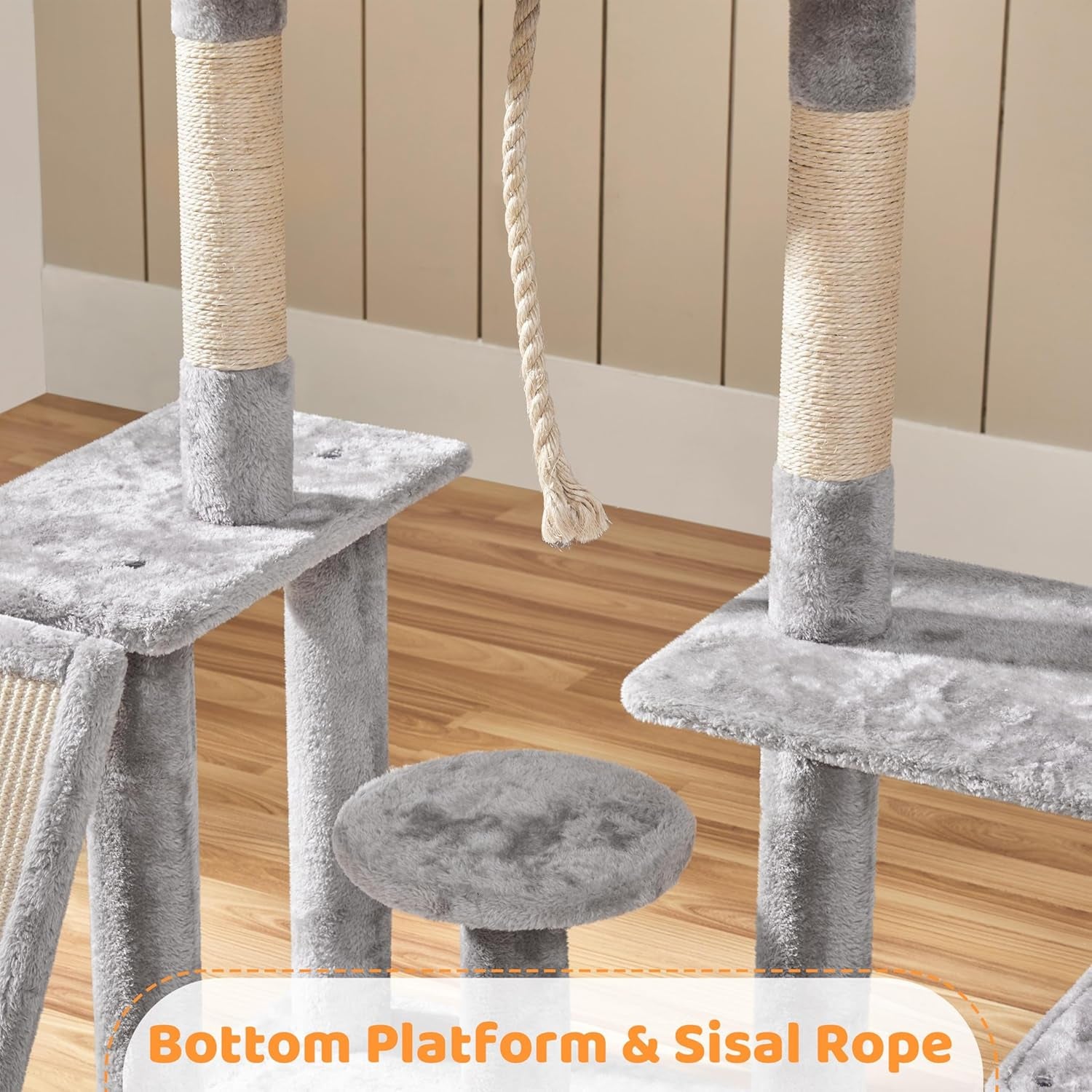 Rotatable Cat Tree 53.5In Multi-Level Cat Tower for Indoor Kittens/Large Cats, Pet House with Scratching Posts,Climbing Furniture Play Center, Light Gray